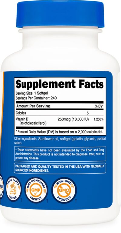 Nutricost Vitamin D3 10,000 IU, 240 Softgel Capsules - Potent, Non-GMO, Gluten Free Vitamin D - Image 5