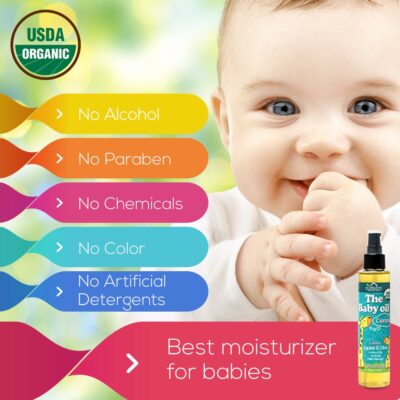 US Organic Baby Oil with Calendula, Jojoba and Olive Oil with Vitamin E, USDA Certified Organic, No Alcohol, Paraben, Artificial Detergents, Color, Synthetic Perfumes, 5 fl. Oz (Pure Unscented) - Image 6