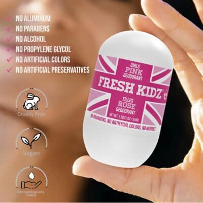 Fresh Kidz Pink Girls Roll On Deodorant - 1.86 fl oz Baking Soda and Aluminum Free 24 Hour Protection for Sensitive Skin - Image 5