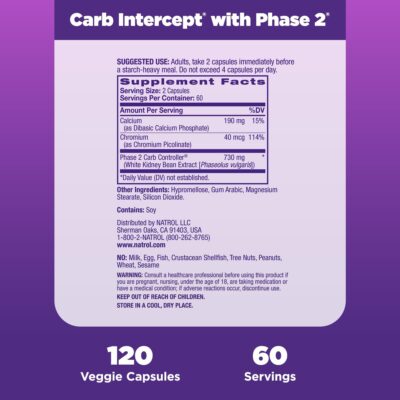 Natrol Carb Intercept with Phase 2 Carb Controller Capsules, White kidney bean extract, Helps control carbs, Helps metabolize fats, Clinically tested, Promotes healthy body weight, 1,000mg, 120 Count - Image 4