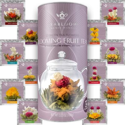 Teabloom Fruit Blooming Teas ? 12 Unique Flower Varieties of Tea in 12 Delicious Fruit Flavors ? Each Flowering Tea Ball Steeps Up to 3 Times