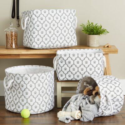 Bone Dry Pet Storage Collection Lattice Paw Print, Medium Rectangle, White/Gray - Image 7