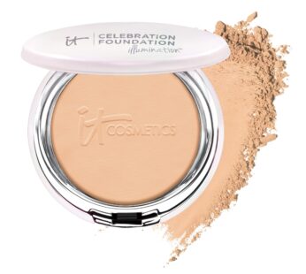 IT Cosmetics Celebration Foundation Illumination, Medium Tan (W) – Full-Coverage, Anti-Aging Powder Foundation – Blurs Pores, Wrinkles & Imperfections – 0.3 oz Compact