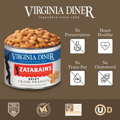 Virginia Diner - Gourmet Zatarains Smoked Cajun Seasoned Virginia Peanuts, 18 Ounce Tin - Image 3