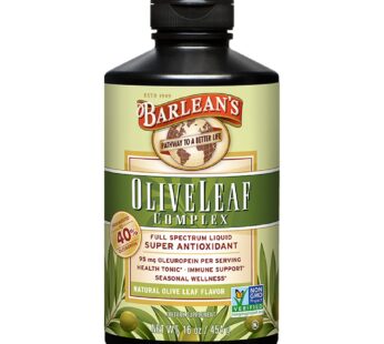 Barlean’s Olive Leaf Complex Liquid Immune Support Supplement with 95mg Oleuropein Antioxidants for Seasonal Wellness, Heart Health, & Immune System Booster, 16 Ounce