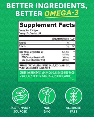 Zenwise Health Vegan Omega 3 - Plant Powered Omega-3 from Marine Algal Oil with EPA and DHA Fatty Acids - AVA Certified Vegan - 120 Count - Image 2