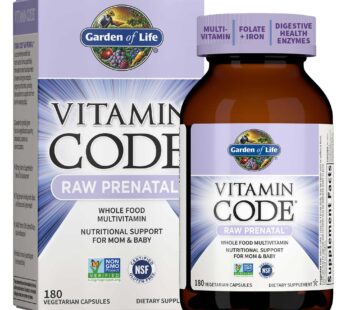 Prenatal Multivitamin for Women from Whole Foods with Biotin, Iron & Folate not Folic Acid, Probiotics for Immune Support – Vitamin Code Raw by Garden of Life – Pregnancy Must Haves – 180 capsules