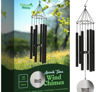 Nature?s Melody Aureole Tunes Wind Chimes ? Outdoor Windchime with 6 Tubes Tuned to E Pentatonic Scale, 100% Rustproof Aluminum, Powder Finish & S Hook Hanger for Sympathy, Memorial Gift or Zen Garden