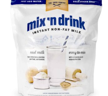 SACO Mix ‘n Drink Instant Non-Fat Milk Powder, 8 LBS (Makes 10 Gallons) | Contains Vitamins A&D, High in Calcium and Protein | Fat-Free, Gluten-Free, GMO-Free, rBST Free, Nut Free