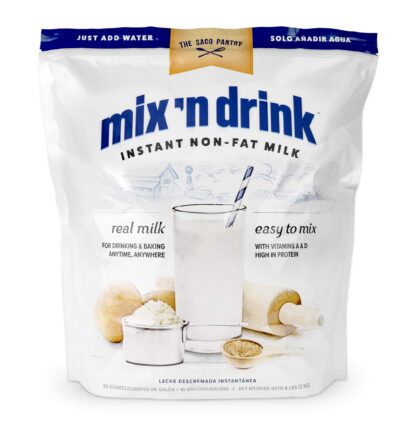 SACO Mix 'n Drink Instant Non-Fat Milk Powder, 8 LBS (Makes 10 Gallons) | Contains Vitamins A&D, High in Calcium and Protein | Fat-Free, Gluten-Free, GMO-Free, rBST Free, Nut Free
