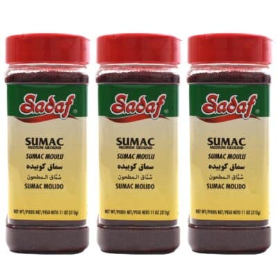 Sadaf Sumac spice ground - Pure sumac seasoning powder - Kosher - Persian spice - Medium Ground - 11 oz Bottle (Pack of 3)