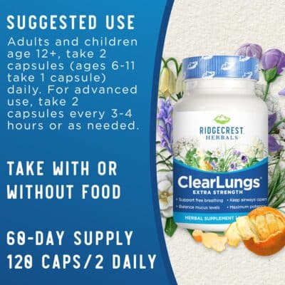 Ridgecrest Herbals ClearLungs Extra Strength, Natural Lung, Nasal Health Formula, Bronchial, Respiratory, Sinus, Mucus Support (120 Caps, 60 Serv) - Image 3