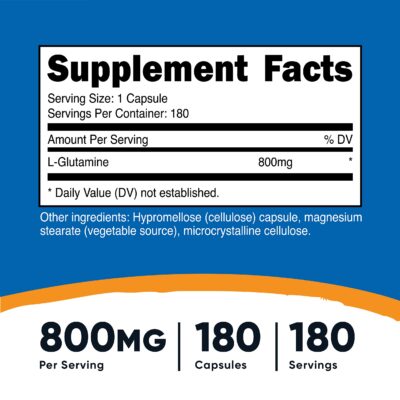 Nutricost L-Glutamine 800mg, 180 Capsules - Gluten Free, Non-GMO - Image 2