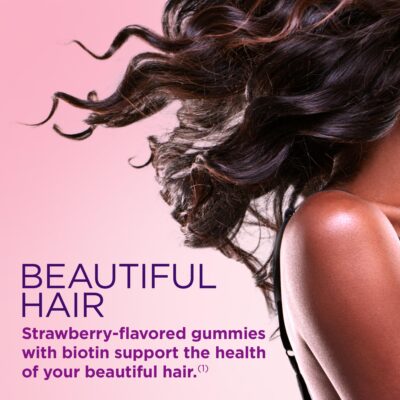 Nature's Bounty Optimal Solutions Hair, Skin & Nails Vitamin Gummies with Biotin, 2500 mcg, Strawberry, 80 Count - Image 3