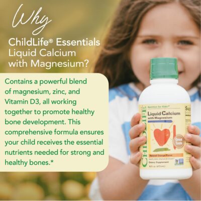 ChildLife Essentials Liquid Calcium Magnesium Supplement - Supports Healthy Bone Growth for Children, Contains Vitamin D3 & Zinc, All-Natural - Natural Orange Flavor, 16 Fl Oz Bottle (Pack of 2) - Image 3