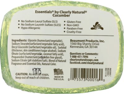 Clearly Natural Glycerine Soap Bar, Cucumber, 4 Ounce - Image 2