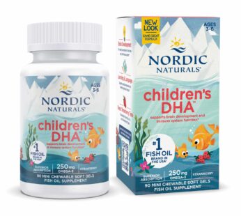 Nordic Naturals Children?s DHA, Strawberry – 90 Mini Chewable Soft Gels for Kids – 250 mg Omega-3 with EPA & DHA – Brain Development & Function – Non-GMO – 22 Servings