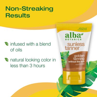 Alba Botanica Sunless Tanner, Self-Tanning Lotion for Face and Body, Golden Tanning without the Sun, Non-Streaking and Natural Looking Self-Tanner, 4 oz. Tube - Image 2