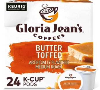 Gloria Jean’s Coffees Butter Toffee, Single-Serve Keurig K-Cup Pods, Flavored Medium Roast Coffee, 24 Count (Pack of 1)