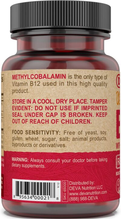 DEVA Vegan Vitamin B12 Fast Dissolve Supplement - Once-Per-Day Complex with 1000 Mcg Methylcobalamin B12, Folic Acid, B6 - Lemon Flavor - 90 Dissolvable Tablets, 2-Pack - Image 2