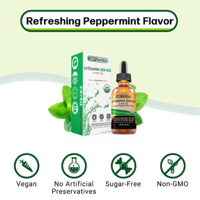 MAX Absorption, Vitamin D3 + K2 (MK-7) Liquid Drops with MCT Oil, Peppermint Flavor, Helps Support Strong Bones and Healthy Heart - Image 4