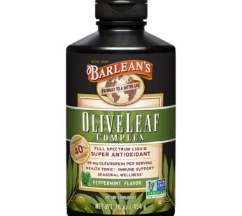 Barlean’s Peppermint Olive Leaf Complex Liquid Immune Support Supplement with 95mg Oleuropein Antioxidants for Seasonal Wellness, Heart Health, & Immune System Booster, 16 Ounce