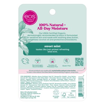 eos 100% Natural & Organic Lip Balm- Sweet Mint, Dermatologist Recommended, All-Day Moisture Lip Care, 0.39 oz, Stick & Sphere - Image 8