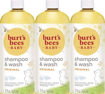 Burt’s Bees Baby Shampoo and Wash Set, 2-in-1 Natural Origin Plant Based Formula for Sensitive Skin, Original Fresh Scent, Tear-Free, Paraben Free, Pediatrician Tested, 3 Bottles 63 oz (21 oz 3-Pack)