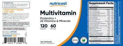 Nutricost Multivitamin with Probiotics 120 Vegetarian Capsules - Packed with Vitamins & Minerals - Image 6