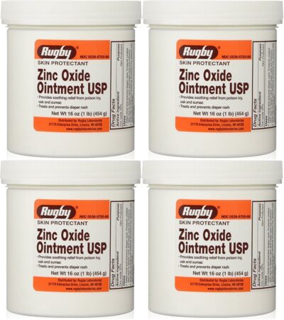 Zinc Oxide 20% Skin Protectant Ointment for Diaper Rash, Chaffed Skin 1 Lb. Jar Pack of 4 Jars Total 4 Lb's (4)
