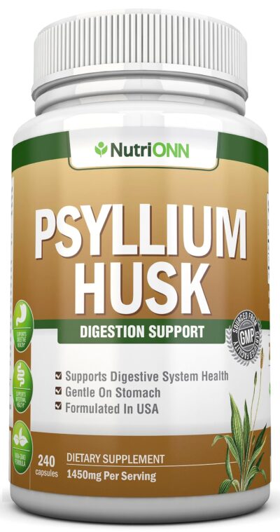 NutriONN PSYLLIUM HUSK CAPSULES - 1450mg Per Serving - 240 Capsules - Double Strength - Premium Psyllium Fiber Supplement - Great for Digestion and Regularity - 100% Natural Soluble Fiber