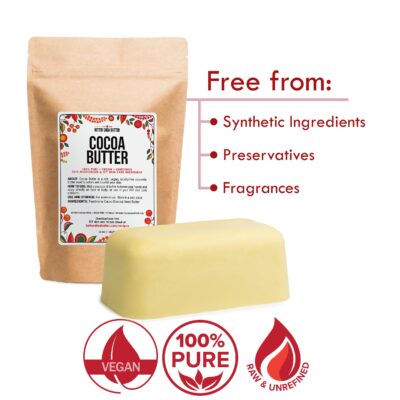 Better Shea Butter Raw Cocoa Butter - Unrefined, 100% Pure, Food Grade - Use for Cocoa Lip Balm, Stretch Marks Cream, Cacao Butter Cream, Scars Oil, Whipped Lotion - Skin & Hair Moisturizer 1LB Block - Image 5