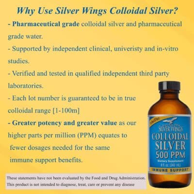 Natural Path Silver Wings Colloidal Silver 500ppm (2,500mcg) Immune Support Supplement 8 fl. oz. - Image 6