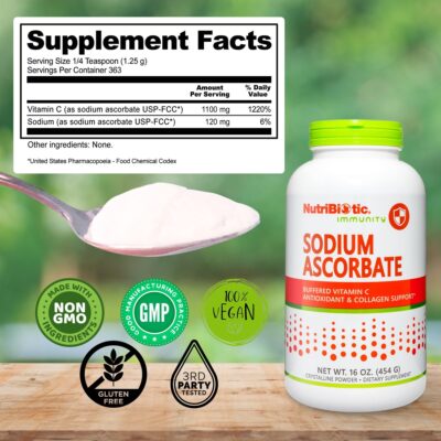 NutriBiotic - Sodium Ascorbate Buffered Vitamin C Powder, 16 Oz | Vegan, Non-Acidic & Easier on Digestion than Ascorbic Acid | Essential Immune Support & Antioxidant Supplement | Gluten & GMO Free - Image 5