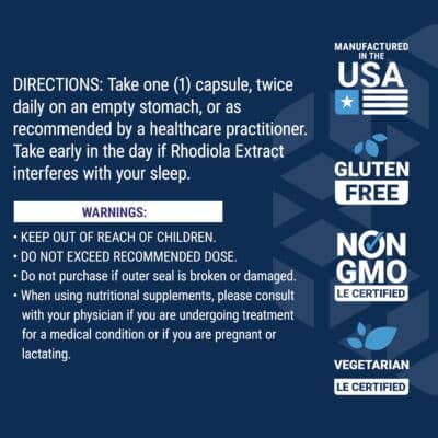 Life Extension Rhodiola Extract, Rhodiola rosea Supplement, standardized Extract, Promotes Physical and Mental Performance, Gluten-Free, Non-GMO, Vegetarian, 250 mg, 60 Capsules - Image 6
