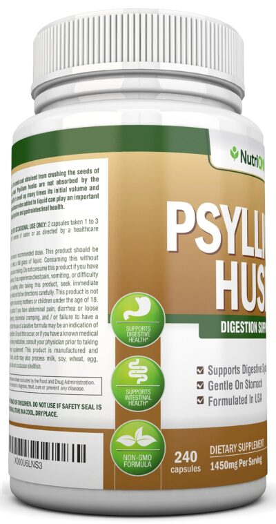 NutriONN PSYLLIUM HUSK CAPSULES - 1450mg Per Serving - 240 Capsules - Double Strength - Premium Psyllium Fiber Supplement - Great for Digestion and Regularity - 100% Natural Soluble Fiber - Image 4