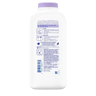 Johnson's Lavender Baby Powder with Naturally Derived Cornstarch, Gently Soothes Delicate Skin, Hypoallergenic, and Free of Parabens, Phthalates, and Dyes, Lavender Scent, 15 oz - Image 8