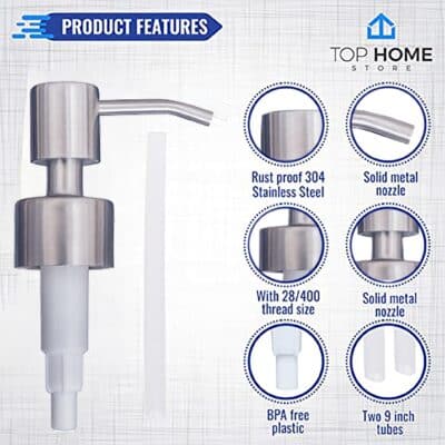 Stainless Steel Soap and Lotion Dispenser Pumps, Replacement for Your Bottles (Brushed Nickel, 2 Pack) - Image 3