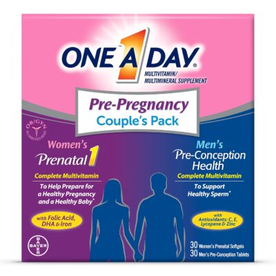 One A Day Men's & Women's Pre-Pregnancy Multivitamin Softgel including Vitamins A, Vitamin C, Vitamin D, B6, B12, Folic Acid & more, 30+30 Count, Supplement for Before, During, and Postnatal