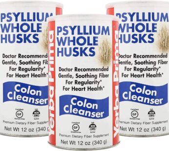 Yerba Prima Psyllium Husk, 12 Ounce (Pack of 3) – Whole Husk Fiber Supplement for Regularity, Colon Cleansing, Natural Support for Gut Health, Non GMO, Gluten Free, Vegan, No Sweeteners