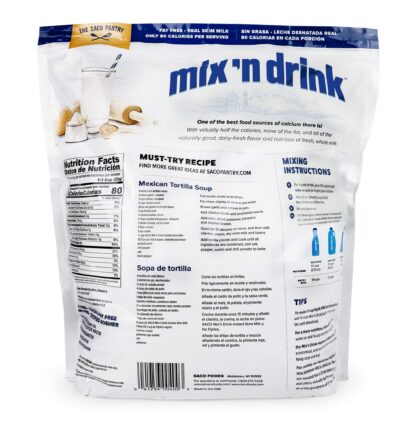SACO Mix 'n Drink Instant Non-Fat Milk Powder, 8 LBS (Makes 10 Gallons) | Contains Vitamins A&D, High in Calcium and Protein | Fat-Free, Gluten-Free, GMO-Free, rBST Free, Nut Free - Image 2