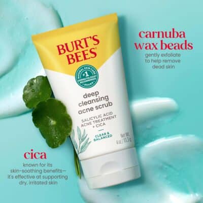 Burt?s Bees Clear and Balanced Deep Cleansing Acne Scrub, Salicylic Acid Acne Treatment with Cica, Facial Cream Exfoliator Helps Unclog Pores and Reduce Acne, 4 Oz - Image 4