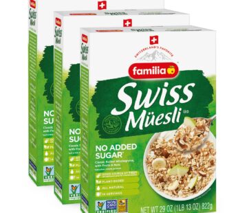 Familia Swiss Muesli Cereal, 0g Added Sugar, Energy-Packed Cereal with Raisins, Hazelnuts and Almonds, 29 Ounce Box (Pack of 3)