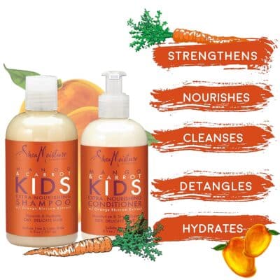 Shea Moisture Mango & Carrot Kids, Extra-Nourishing, Shampoo (8 Oz) and Conditioner (7.7 Oz), Orange Blossom Extract, Dry, Delicate Hair, Vitamin B-5 & Vitamin E, 2 Piece Set - Image 9