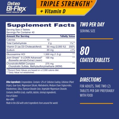 Osteo Bi-Flex Triple Strength(5) with Vitamin D Glucosamine Chondroitin Joint Health Supplement, Coated Tablets, 80 Count - Image 2