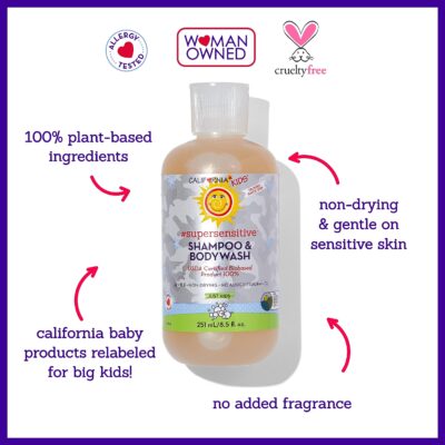 California Kids Super Sensitive Unscented Shampoo and Bodywash | 100% Plant-Based | Gentle Skincare | Fragrance Free | Hypoallergenic | 251 mL / 8.5 fl. oz. - Image 3