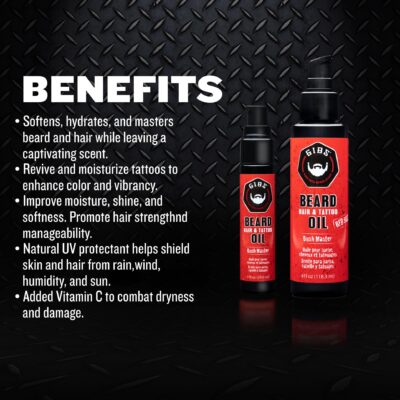GIBS GROOMING Bush Master Beard, Hair & Tattoo Oil- All-Natural with Nutmeg, Leather, Vanilla & Musk Scent- Softens & Strengthens Beard Growth, Moisturizes Skin, 1 Fl Oz (Pack of 1) - Image 4