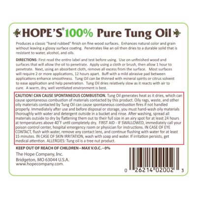 HOPE'S 100% Pure Tung Oil, Food Safe, Premium Waterproof Natural Wood Finish and Sealer for Indoor and Outdoor Projects, 32 Fl Oz, 1 Pack - Image 2