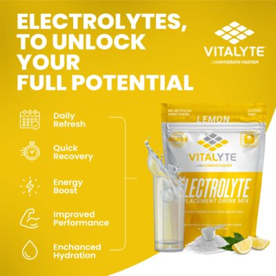 Vitalyte Electrolyte Powder Drink Mix, Isotonic Electrolyte Hydration Mix, Gluten Free Post Workout Powder Mix, Pack of 1, 35 oz., Lemon Flavor - Image 7