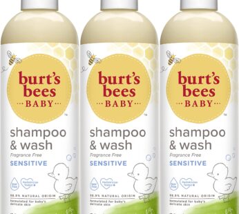 Burt’s Bees Baby Shampoo and Wash Set, Fragrance Free, 2-in-1 Natural Origin Plant Based Formula for Sensitive Skin, Hypoallergenic, Tear-Free, Pediatrician Tested, Travel Size, 12 Fl Oz (Pack of 3)